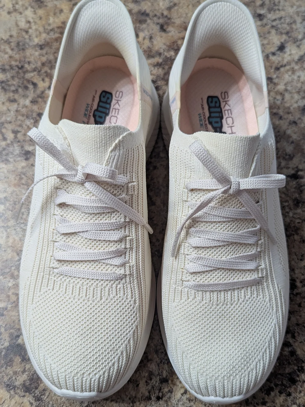 Skechers Women’s Slip-On Knit Sneakers in Cream 11 Wide